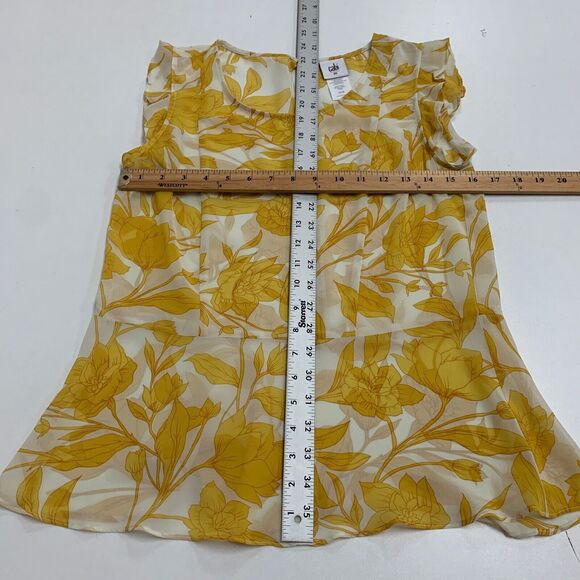 CAbi Blouse Womens XS Extra Small Yellow White Sunrise Floral Ruffle Cap Sleeves - Picture 8 of 11